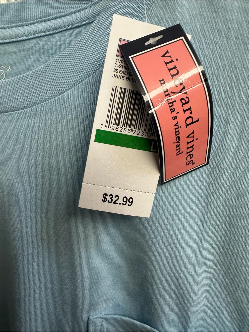 Vineyard Vines Men’s Light Blue Baseball Pocket Tee - Picture 3 of 6